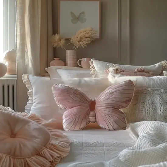 Butterfly Throw Pillow, Pink Butterfly-Shaped Glitter Velvet Stuffed Cushion Shiny Spring Decorative Animal Pillow for Couch Living Room Bed (Butterfly-B,11.8"x11.8") {3}