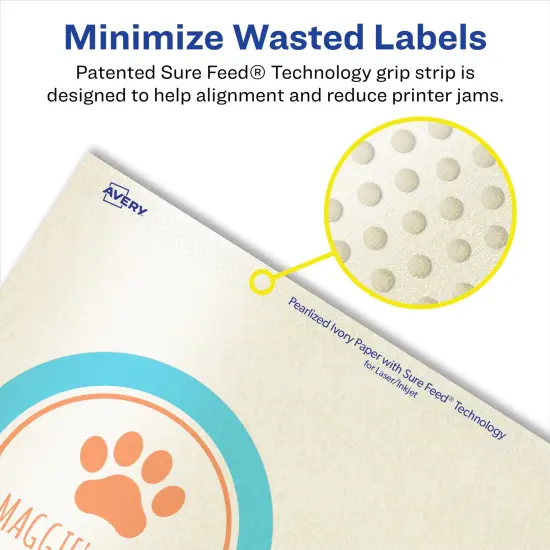 Avery Pearlized Ivory Round Labels with Sure Feed Technology, Print-to-the-Edge, 3.5" diameter {4}