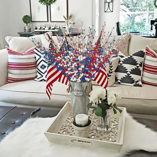 120 Pcs Artificial Jasmine Flowers Stems with Blue White Red Berry for Patriotic Decorations, 21.6" Long Stem Jasmine Faux Flowers for 4th of July Home Independence Day Decor {3}