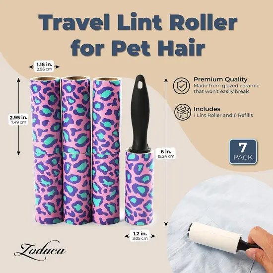 Mini Lint Roller for Travel, 6 Refills (7 Pieces) Multicolor {2}