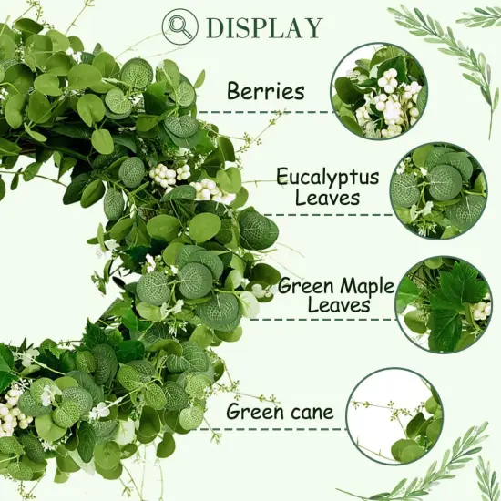 Eucalyptus Wreath 22-24 Inch, Spring Wreaths for Front Door Outside with White Berry {3}