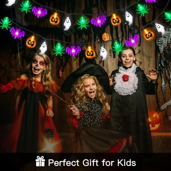 40LED Halloween Lights Outdoor Indoor Pumpkin Bat Spider Ghost Halloween String Lights Battery Operated {6}