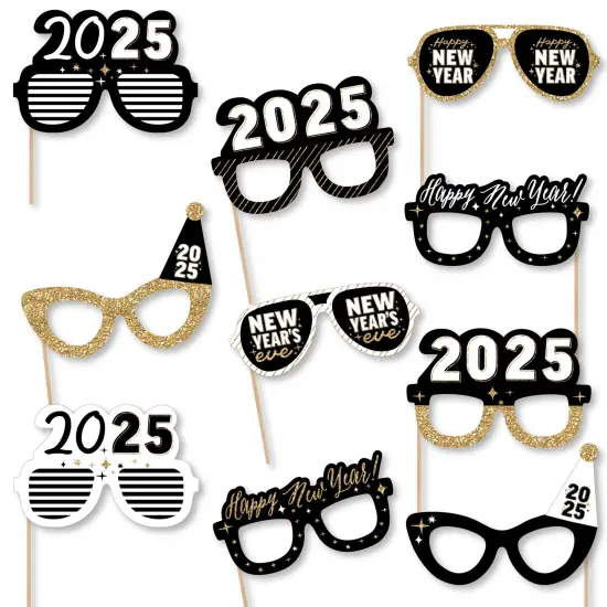 Big Dot of Happiness Hello New Year Glasses - Paper Card Stock 2025 NYE Party Photo Booth Props Kit - 10 Count {1}