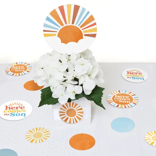 Big Dot of Happiness Here Comes The Son Baby Shower Decor, Boy Boho Giant Circle Confetti, Retro Sunshine Party Decorations - 27 Count {6}