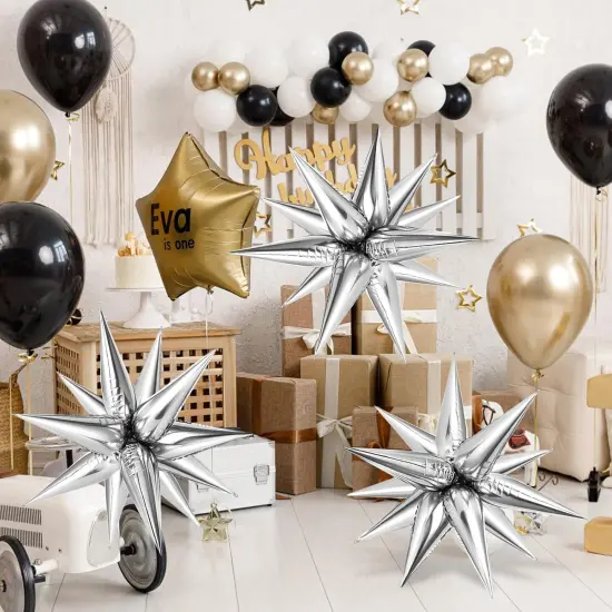36 Pcs Silver Star Balloons Explosion 12 Point Foil Cone(Silver Star Cones) {6}