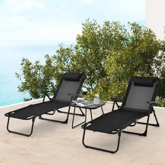 Costway 3pcs Patio Folding Chaise Lounge Chair PVC Tabletop Set Outdoor Portable Beach {2}