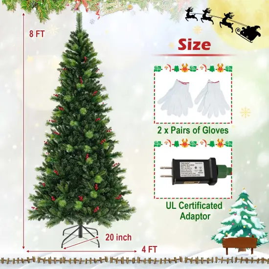 Costway 6FT/7FT/8FT Pre-Lit Artificial Christmas Tree 9 Lighting Modes with 300/400/500 LED Lights & Timer {4}