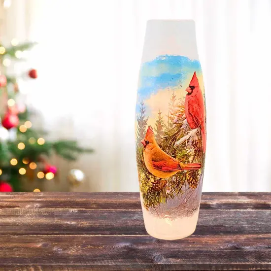 Stony Creek 11.75 In Winter Cardinals Pre-Lit Large Vase Christmas Lighted Glass Accent , Christmas Decor Chair Feeder Branches {4}
