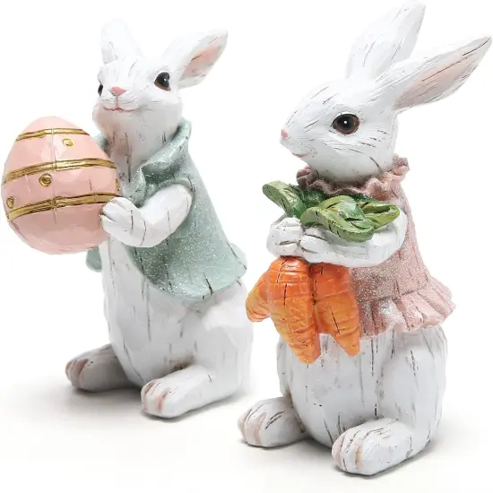 Easter Bunny Decorations Spring Home Decor Bunny Figurines(Easter White Rabbit 2pcs) {2}