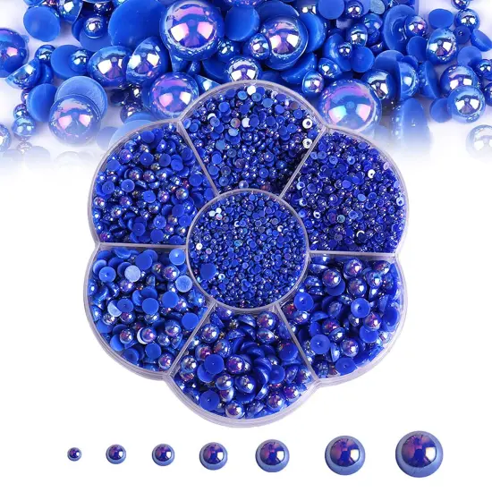 5600PCS Half Round Pearls Flatback Imitation Pearls for Crafts,7 Sizes for DIY Nails Art Crafting,Jewelry Making, Shoes,Cup,Phone Decoration (07 Dark Blue AB) {2}