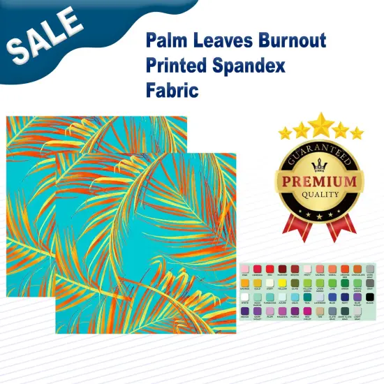 Palm Leaves Burnout Printed Spandex Fabric Multicolor {2}