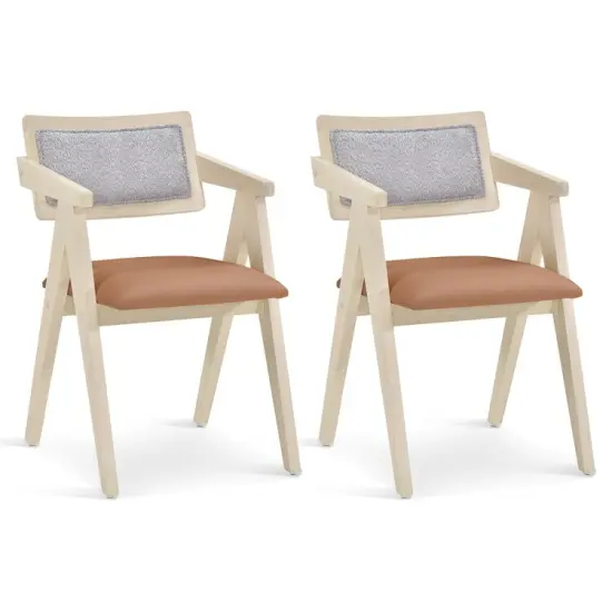 Walnut Wooden Mid-Century Accent Chairs with Leathaire Seat Cushions, Set of 2 {7}