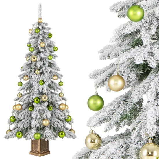 6 Feet Artificial Xmas Tree with 589 Flocked Branch Tips and 48 Xmas Balls {4}