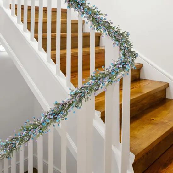 Spring Flower Garland 5.4FT Artificial Hanging Greenery Fake Garlands for Farmhouse Table Door Window Party Wedding Arch All Year Round Summer Decor (Blue Purple) {1}