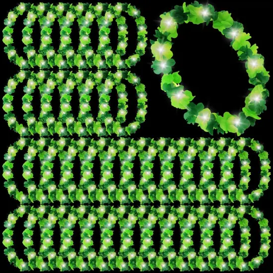 48 Pcs LED Hawaiian Leis Light up Flower Leis Necklace with LED Lights Luau Flowers Necklaces for Masquerade Beach Wedding Tropical Themed Party Supplies(Bright Green) {1}