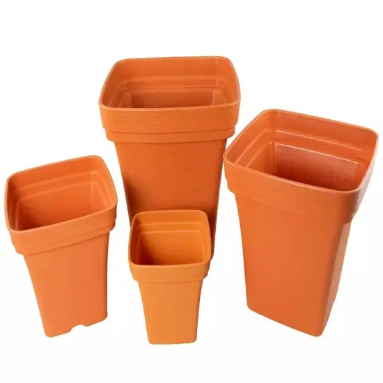 4 Mix Square Cascade Plastic Bonsai, Cactus, Succulent & Orchid Planter - Orange {4}