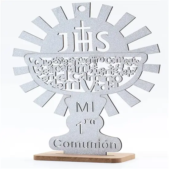 12pcs Wood Religious Centerpiece Cross JHS Chalice Communion Silver {1}