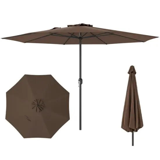12 Feet Patio Umbrella, Fabric, Crank Handle, 8 Sturdy Ribs, Outdoor Shade for Garden & Deck Red {8}