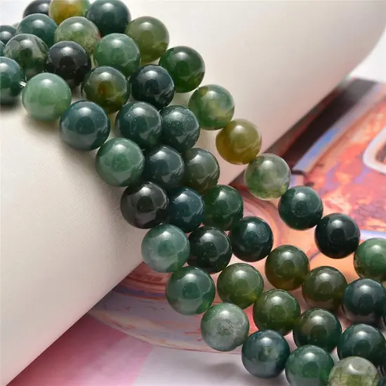 100pcs Original Natural Stone Beads Gemstone Round Loose Beads 6mm 8mm 10mm (Green Moss Agate, 6mm 100Beads) {5}