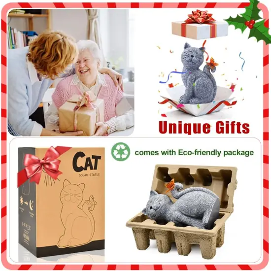 Solar Cat Outdoor Statues for Garden: Outside Decor with Butterfly Clearance for Yard Art Lawn Ornaments Porch Patio Balcony Home House - Birthday Gifts for Grandma Mom Women {2}