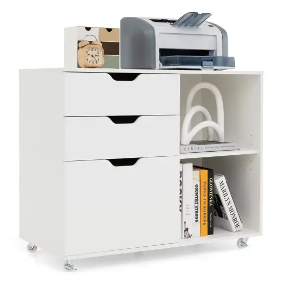 Modern Mobile File Storage Cabinet with Large Tabletop 3 Drawers and Smooth Rolling Wheels White {4}