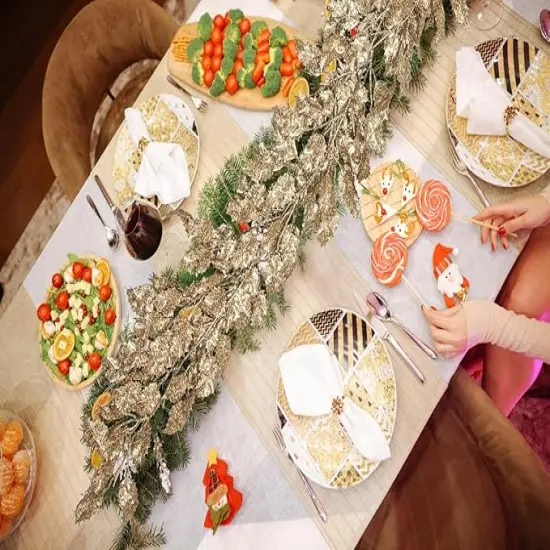 3 Pcs 6FT Christmas Garland Champagne Gold Glittered Artificial Holly Leaves for Mantle Christmas Tree Decorations Indoor Outdoor Hanging Garland Ornaments Garden Door Wall Window Stair Home Decor {3}