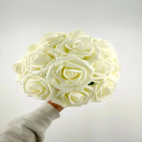 25pcs Artificial Flowers Real Looking Foam Roses Decoration DIY Ivory {2}