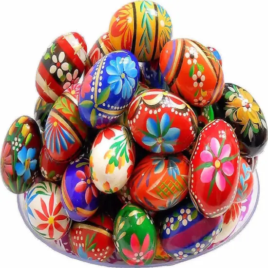 Polish Easter Handpainted Wooden Eggs (Pisanki) Decorative Eggs for Easter Set of 6 Medium Eggs {5}