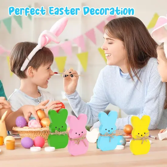 Easter D&eacute;cor, 4 Pcs Bunny Table Decorations Wooden Spring Signs {5}