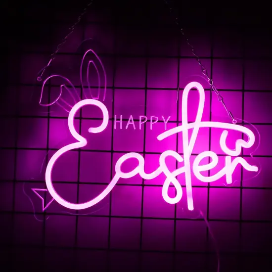 Happy Easter Neon Sign Easter Bunny Neon Light Sign Dimmable LED Signs for Wall Easter Light Up Sign Decoration Easter Rabbit Bunny Neon Wall Sign Decor Gift {1}