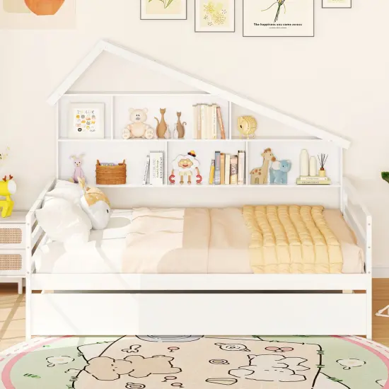 House-Shaped Full Size Daybed with Twin Size Trundle-White {3}