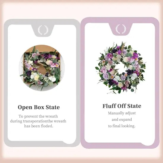 22" Artificial Flower Wreath Spring/Summer Floral Wreaths for Front Door with Roses Orchid Gardenia Dahlia Full and Elegant Decor for Inside Outside Wall Window Festival Party Wedding （White Purple） {4}