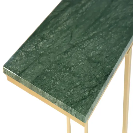Green Marble "C" Table With Golden Metal Frame-24" Height {4}
