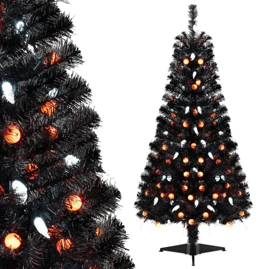 4.5FT Pre-Lit Black Halloween Tree with Ghost & Pumpkin Lights Music and Sensor for Indoor Decor {4}