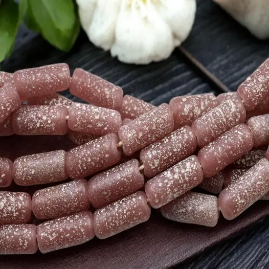 10x25mm Matte Mauve Pink Pompeii Tube Beads (18" Strand) - Indonesian Glass Beads {2}