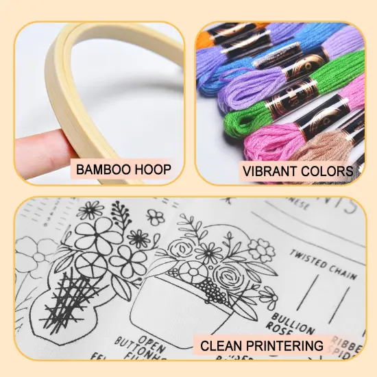 3 Sets Embroidery Kit for Beginners, 37 Embroidery Stitch Kits Adults Beginner with Embroidery Patterns, Punch Needle Point Kits Adults Including Embroidery Supplies and Instruction Video {4}