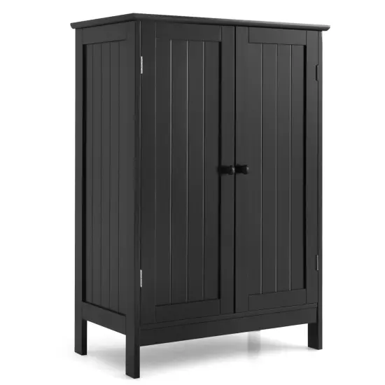 2-Door Freer-Standing Bathroom Storage Organizer Cabinet with Shelf Perfect for Living room or Bedroom Black {10}