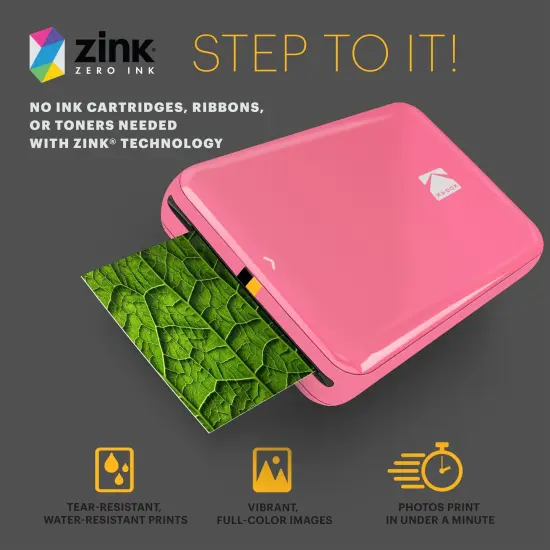 Kodak Step Mobile Instant Photo Printer 2x3" & Zink Photo Paper (75 Sheets) Bundle Pink {6}