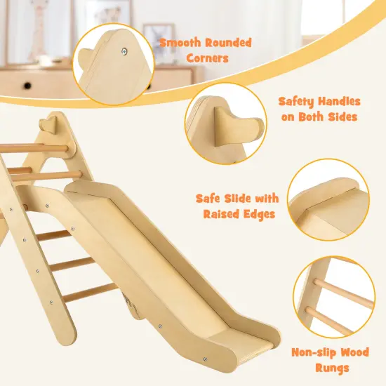 2-in-1 Wooden Triangle Climber Set with Gradient Adjustable Slide Natural {6}