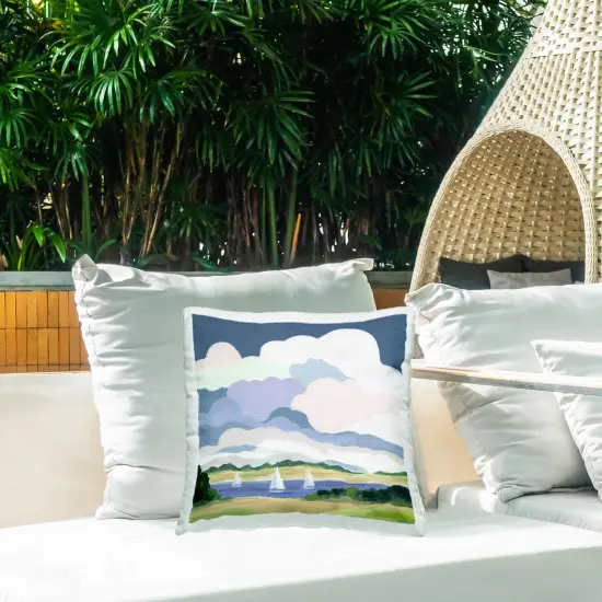 Lake Sailboats with Clouds Outdoor Printed Pillow Design by Jennifer Brinley, 18 x 7 x 18 {2}