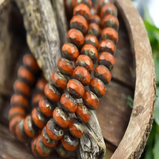 *25* 5x7mm Orange Goldenrod Picasso Fire Polished Rondelle Beads {4}