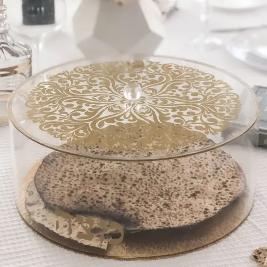Lucite Matzah Box Gold Floral Design {2}