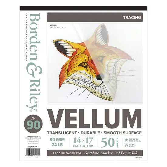 Borden & Riley #90 Vellum Pad, 90 GSM/24 LB, 50 White Sheets, 1 Pad Each {1}