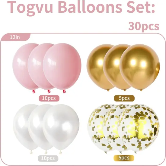 2 Inch Pastel Pink Pearl White Metallic Chrome Gold Confetti Latex Balloons(Pink White Gold) {2}