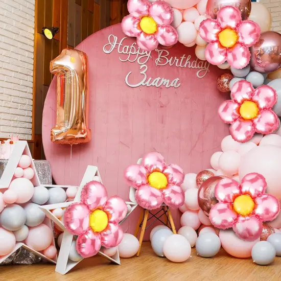 12 Pcs Light Pink Flower Balloon Huge Aluminum Foil(pink) {4}