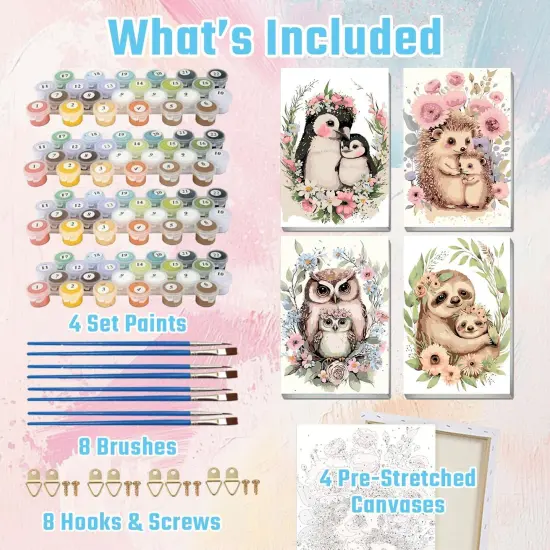 4 Pack Framed Paint by Numbers Kit for Adults(4PCS-BKH366+BKH367+BKH368+BKH369) {5}