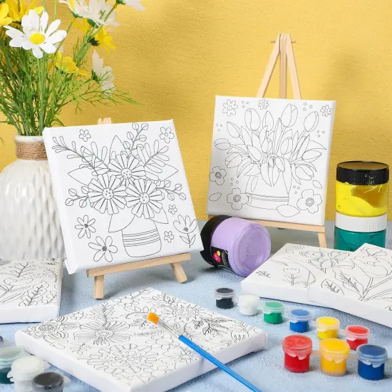 6 Pcs Pre Drawn Canvas Paint Kit - 6 Inch (Floral Style) {5}