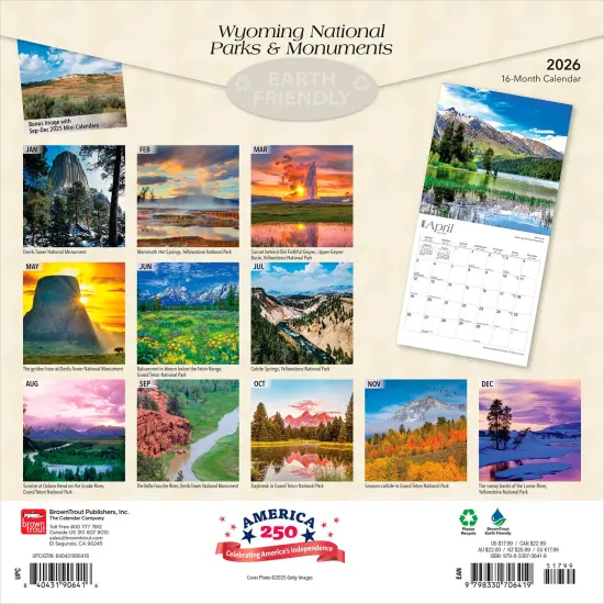 Wyoming National Parks & Monuments | 2026 12 x 24 Inch (Hanging) Monthly Square Wall Calendar | Plastic-Free {2}
