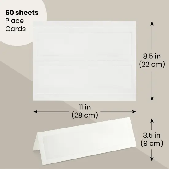 Place Cards - 60-Pack Large Tent Cards, Blank Foldover Table Placecards, Seat Assignment for Wedding, Holiday Dinner, Restaurant Reservation, Laser and Inkjet Printer Friendly, 3.5 x 11 Inches White {2}