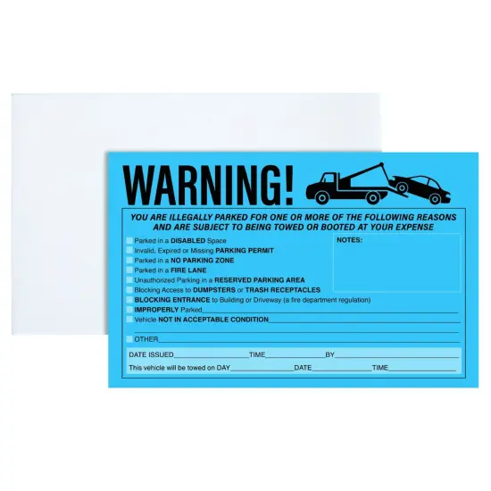 50-Pack Parking Violation Stickers, You are Illegally Parked Adhesive Tow Sign Tickets, Bulk Set of 5x8 Blue No Parking Car Warning Towed Notice Labels, Tags for Vehicle Window {4}